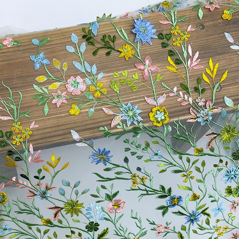 Textile For Sewing - 90x130cm Floral Vine Embroidered Tulle Lace