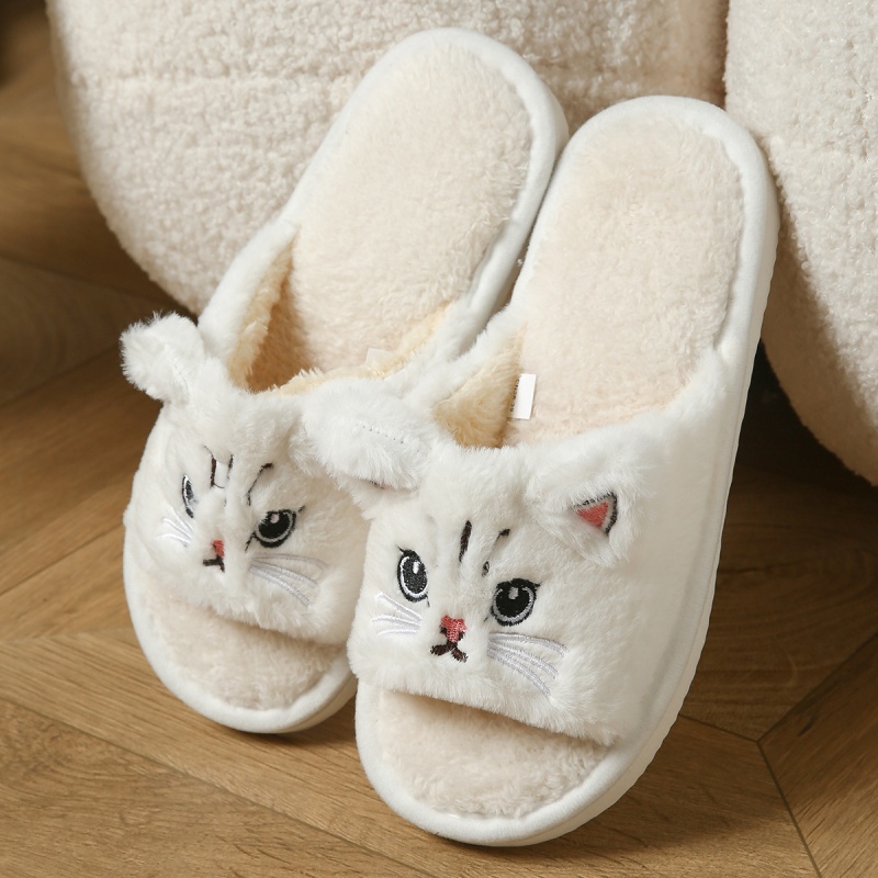Sewing Cloth - Cute Cat Plush Flip Flops For